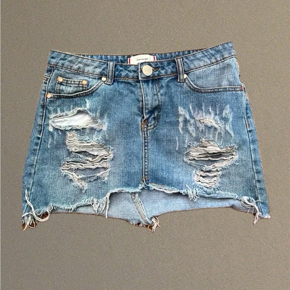 Distressed Denim Mini Skirt